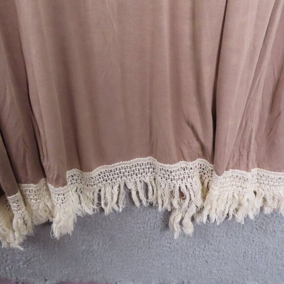 POL Women Boho Embroidered Tan Fringe Trimmed Knit Open Cardigan Duster Cover Up - Picture 7 of 14